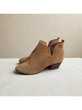 SAM EDELMAN Tan Suede Perforated Leather Ankle Boots Size 8.5